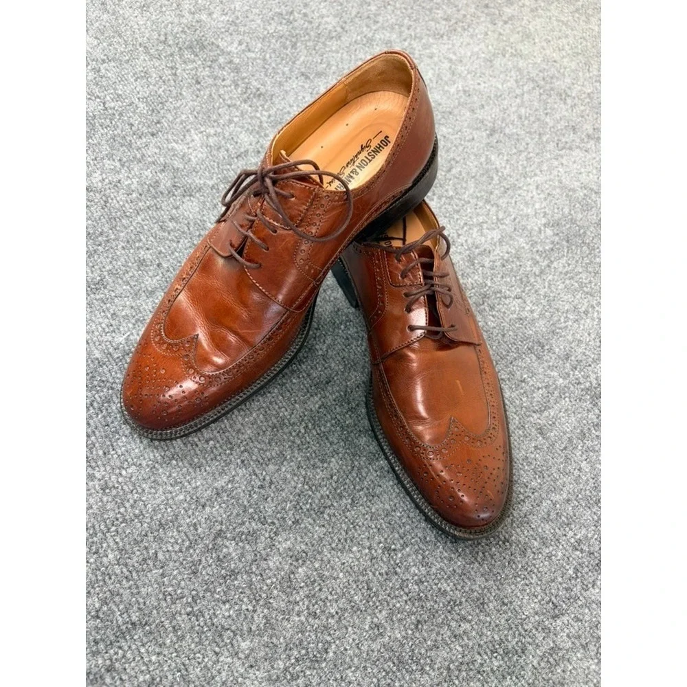 Johnston & Murphy Mens Wingtip  Brown Oxford Dress Shoes 15-4630 Size 9 1/2 M